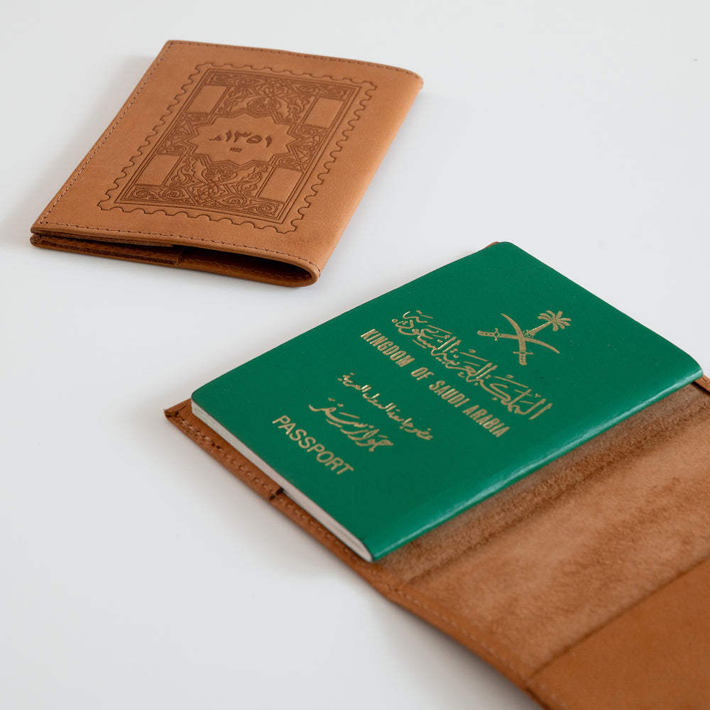 66 - Saudi Stamps Leather Passport Sleeve